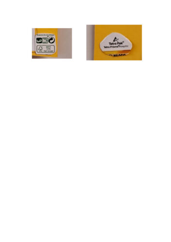 Os símbolos FSC e Tetrapak foram usados na conceção do trabalho. Estes símbolos foram recortados das embalagens de sumo da Compal.